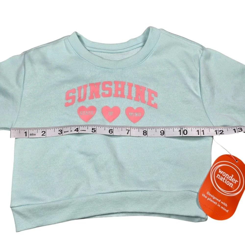 Wonder Nation Baby Girls Aqua Sunshine Fleece Sweatshirt and Pants Set 12M NEW‎